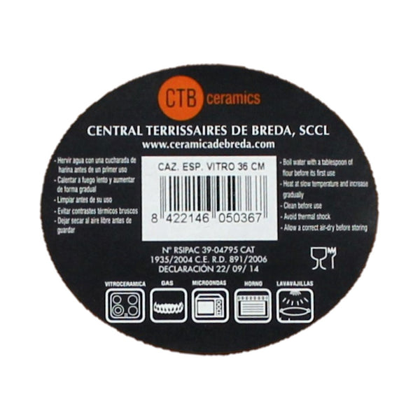 CTB ceramics Cazuela Tonschale mit aufgesetzten Griffen Ceran 36cm Durchmesser