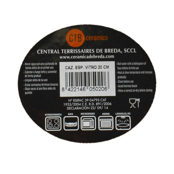 CTB ceramics Cazuela Tonschale mit aufgesetzten Griffen Ceran 20cm Durchmesser