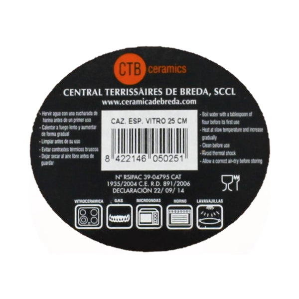 CTB ceramics Cazuela Tonschale mit aufgesetzten Griffen Ceran 25cm Durchmesser