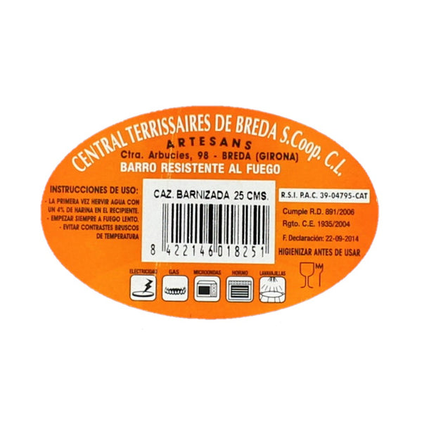 CTB ceramics Cazuela Tonschale mit aufgesetzten Griffen 25cm Durchmesser