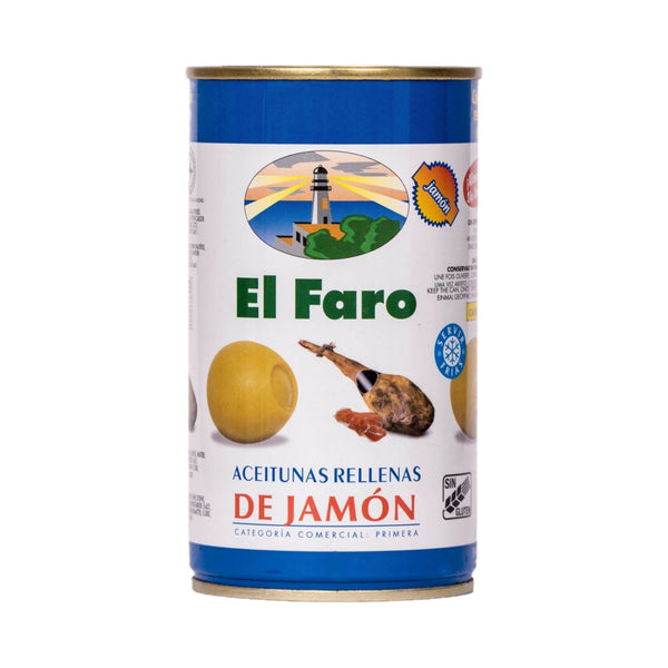 El Faro Aceitunas Rellenas de Jamón gefüllte grüne Oliven mit Schinken 150g