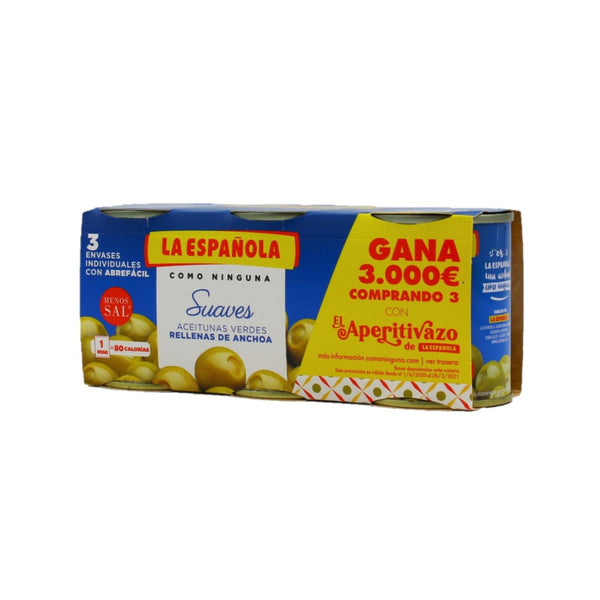 La Española Aceitunas verdes rellenas de anchoa 3 x 50g***Aktion MHD 02.2024***