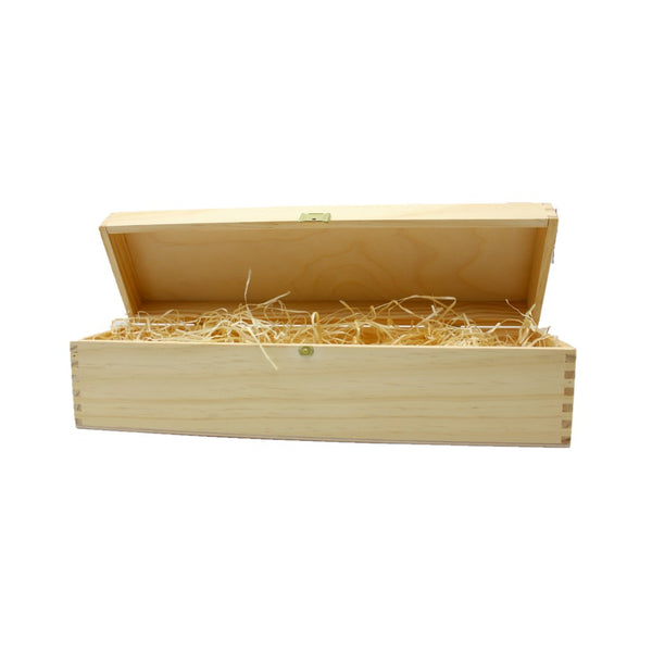 Holzkiste für eine Flasche mit Klappdeckel inkl. Holzwolle